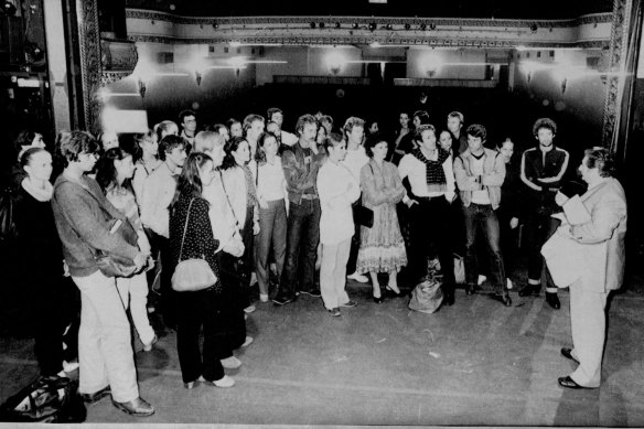 Cancelled ... A union official addresses the ballet company in Brisbane last night.