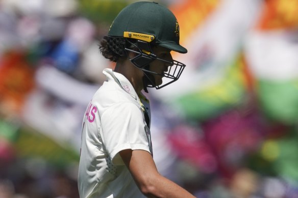Konstas trudges off at the SCG after a cheap fourth-innings dismissal.