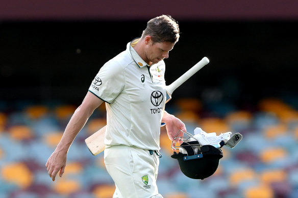 Steve Smith trudges off the Gabba unbeaten on 91.