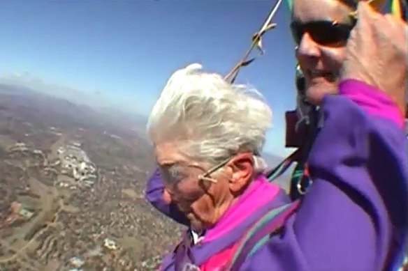 Clare Nowland went skydiving for her 80th birthday.