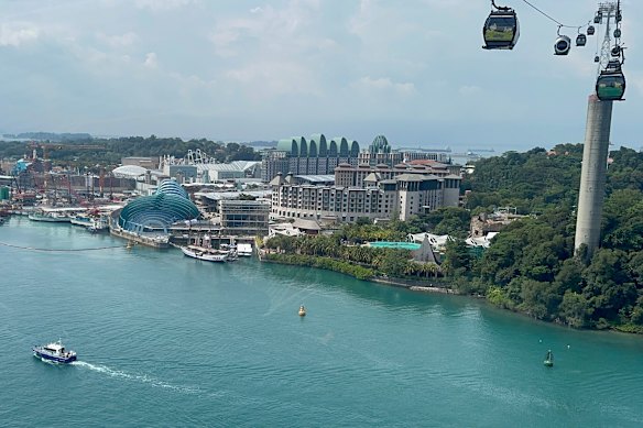Resorts World Singapore complex on Sentosa Island. There is a large development packed into 5 square kilometres. Rottnest Island is 19 square kilometres.