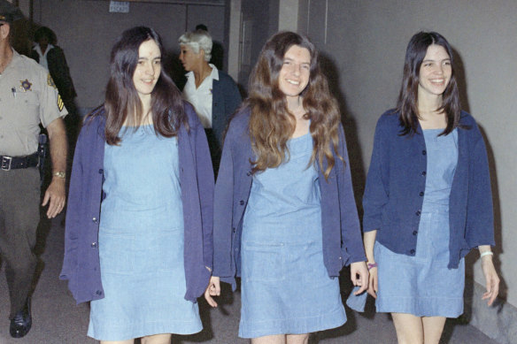 Susan Atkins, Patricia Krenwinkel and Leslie Van Houten walk to court in August 1970 to be tried for the killings of seven people a year earlier.
