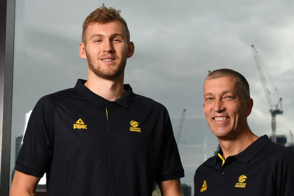 Lemanis with Boomers squad member Jock Landale.