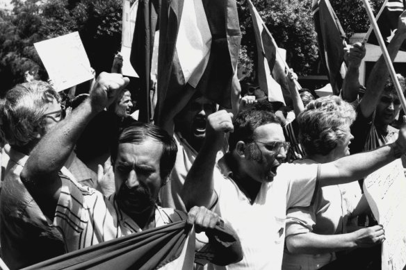 Demonstration outside the Yugoslav Embassy for Josef Tokic, shot  by an embassy guard. 