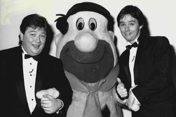 Coleman (left) pictured in 1987 during an episode of Have a Go.
