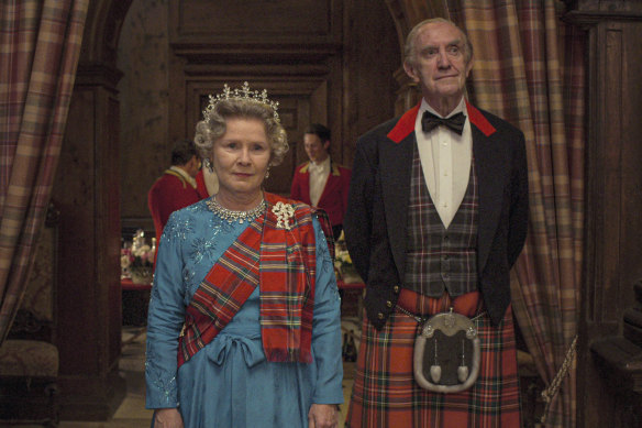 Imelda Staunton as Queen Elizabeth II and Jonathan Pryce as Prince Philip in The Crown.