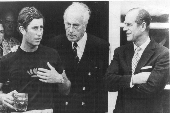 Prince Charles and Prince Philip pictured with Lord Mountbatten (centre) not long before the fatal bombing. 