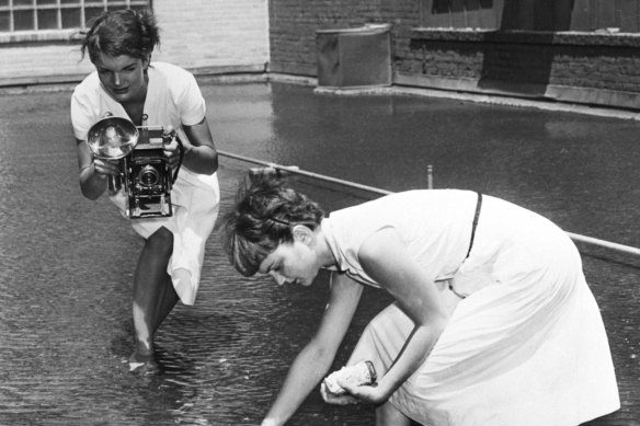 Jacqueline Bouvier at work as a photojournalist in 1952.