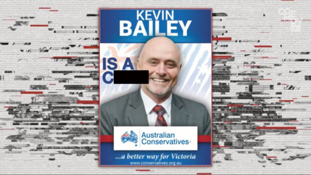 Kevin Bailey poster altered on Tonightly with Tom Ballard skit.