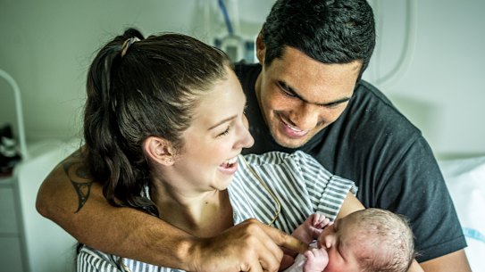 Brumbies player Chance Peni, partner Mellissa Mellross and new daughter Kiana all have the same birthday. January 17th. (parents 1994 and baby 2019) 