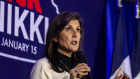 Former UN ambassador Nikki Haley speaks during a campaign event in Anamosa, Iowa.