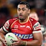 Connelly Lemuelu of the Dolphins breaks away from the defence during the round 20 NRL match between Dolphins and North Queensland Cowboys at Suncorp Stadium, on July 17, 2025, in Brisbane, Australia.
