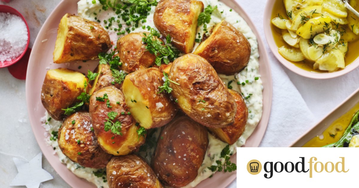 Karen Martini’s roasted potatoes on a bed of herbed fromage blanc