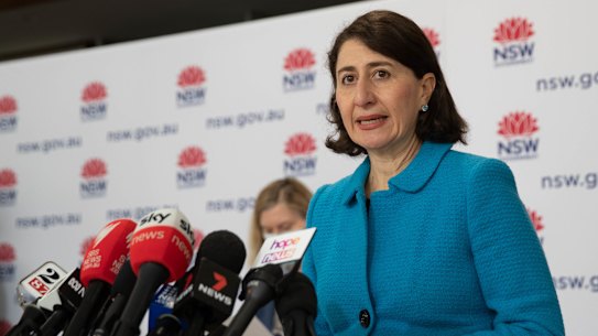 NSW Premier Gladys Berejiklian addresses the media on Thursday.