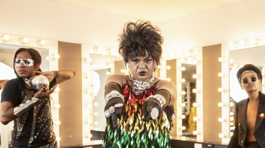 Graham Simms (centre) as Nana Miss Koori will host the Black Nulla Cabaret as part of this year's Sydney gay and lesbian Mardi Gras.