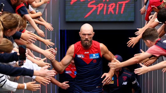 Max Gawn of the Demons leads his team out onto the field