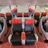The cabins have a jaunty red colour scheme.