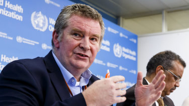 Michael Ryan, executive director of WHO's Health Emergencies program, talks during a press conference at the World Health Organisation headquarters in Geneva.