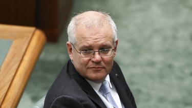 Prime Minister Scott Morrison during the division when Bridget Archer crossed the floor to vote against the government.
