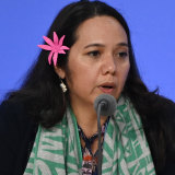Tina Stege, climate envoy for the Marshall Islands, speaks at COP26 in Glasgow, Scotland. 