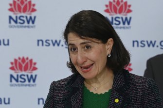 NSW Premier Gladys Berejiklian addressing the media during Thursdayâs coronavirus update. 