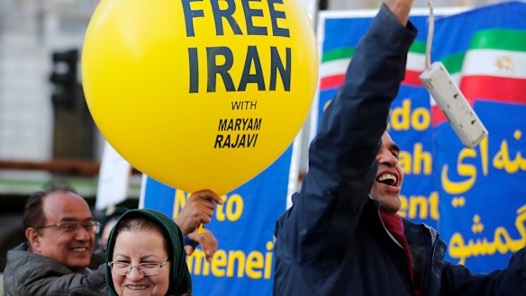 Activists of the National Council of Resistance of Iran protest opposite Downing Street in London after the US killed Iranian General Qassem Soleimani in Iraq.