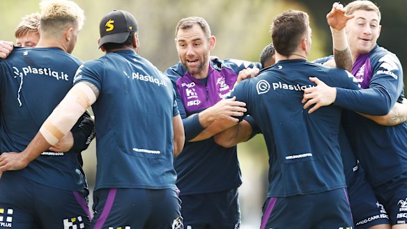 Cameron Smith and the Storm players train on Tuesday.