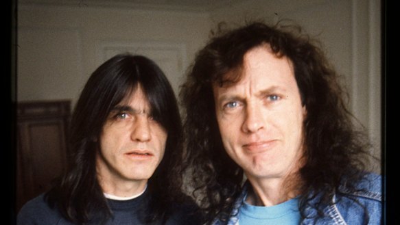 AC/DC’s founding brothers Malcolm (left) and Angus Young in 1992.