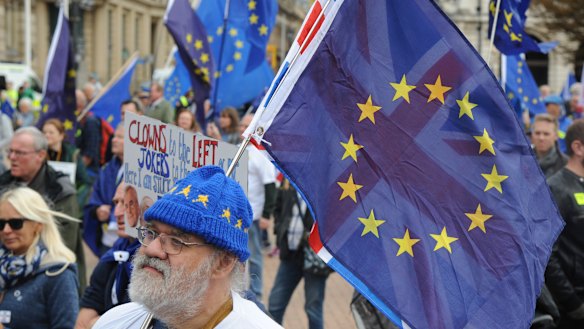 Demonstrators protest against Brexit last month.