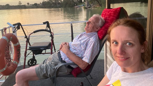 Kristin Cornell with her father Allan Cornell on the Murray River not long before he died.