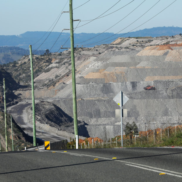 An open-cut mine a few kilometres south-west of Muswellbrook – one of five such operations near the Upper Hunter town. Piles of waste rock are rising so high, one wall of dirt will soon block the town’s TV signal.