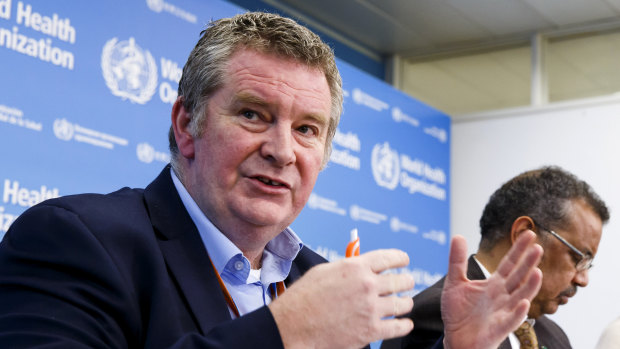 Michael Ryan, executive director of WHO's Health Emergencies program, talks during a press conference at the World Health Organisation headquarters in Geneva.