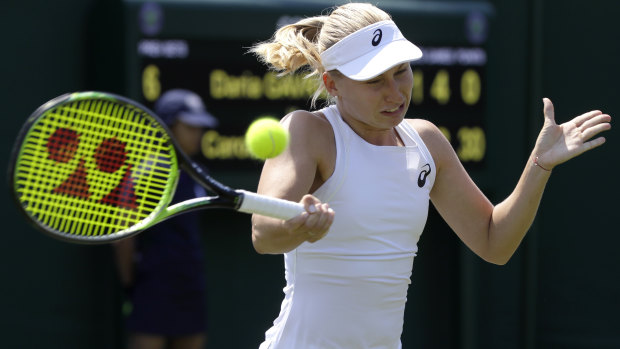 Australia's Daria Gavrilova returns the ball to American Caroline Dolehide at Wimbledon on Tuesday.