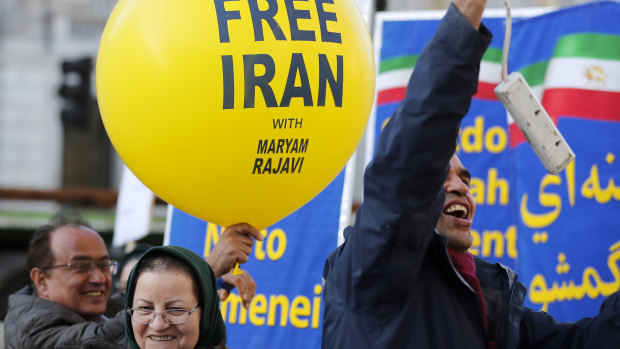 Activists of the National Council of Resistance of Iran protest opposite Downing Street in London after the US killed Iranian General Qassem Soleimani in Iraq.