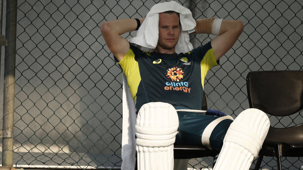 Steve Smith trains before the first Test against Pakistan at the Gabba.
