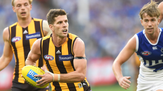 Key target: Luke Breust helped Hawthorn turn the game back in their favour with four goals and six scoring involvements.