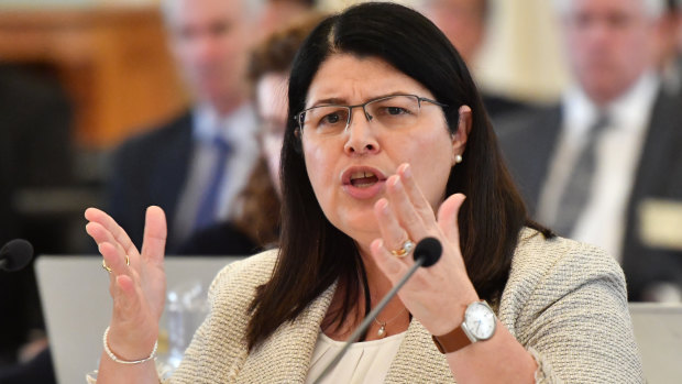 Industrial Relations Grace Grace is seen during questioning at the Estimates hearing at Parliament House in Brisbane on Thursday.