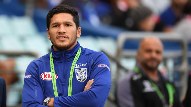 In the kennel: Dallin Watene-Zelezniak watches his new club on Monday.