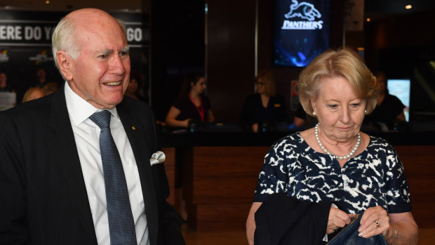 Former prime minister John Howard and wife Jeanette arrive for the NSW Liberal campaign.