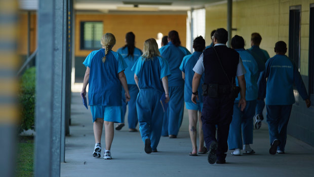 Female prisoners walking in the Brisbane Women's Correctional Centre in Queensland.