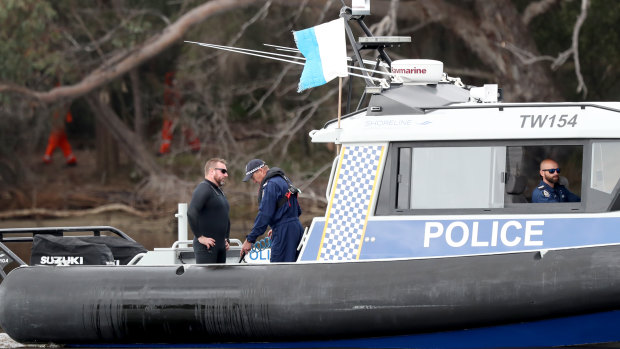 Police search the Swan River in Maylands last month.