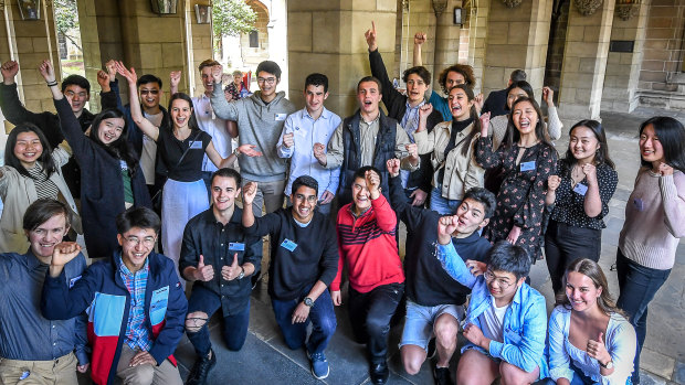Dozens of students who received 99.90 congregated at the University of Melbourne on Thursday.