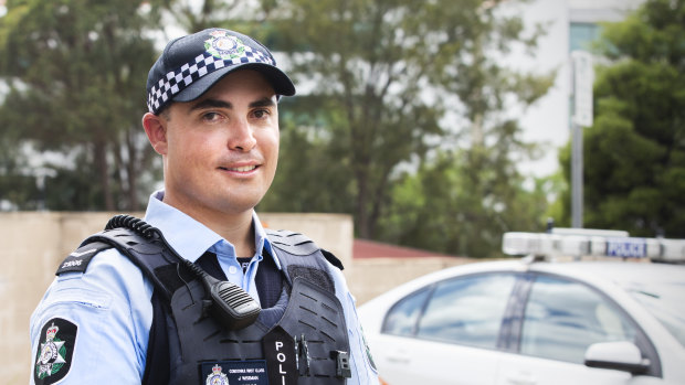First Constable Joel Wiseman grew up on the beaches of the far NSW North Coast, but now patrols in Tuggeranong