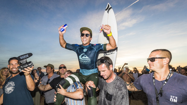 Contender: Australia's Julian Wilson, seen here taking out the Quiksilver Pro France earlier this month.
