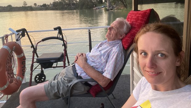 Kristin Cornell with her father Allan Cornell on the Murray River not long before he died.