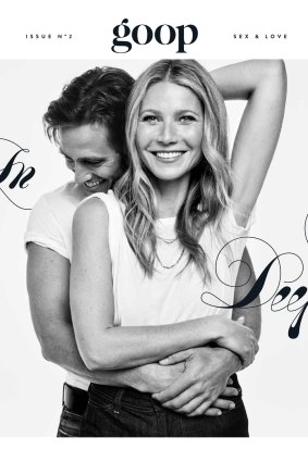 Gwyneth Paltrow and her fiancé, Brad Falchuk, on the cover of Goop magazine’s second issue.
