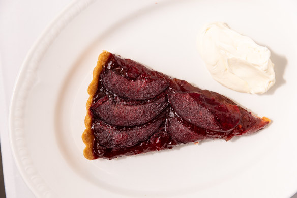 Plum crostata with double cream.