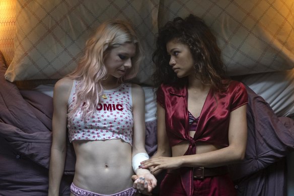 Hunter Schafer and Zendaya in the HBO series <i>Euphoria</i>.