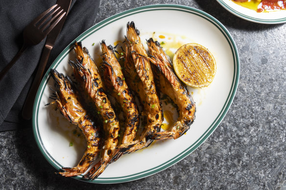 Grilled king prawns.