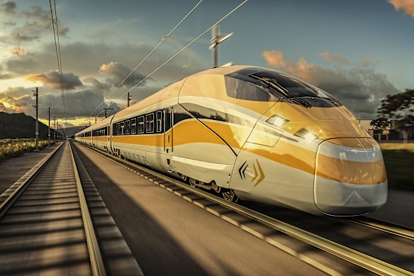 An artist’s impression of the high-speed train between Sydney and Newcastle. 